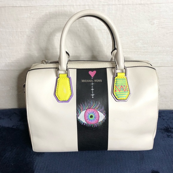 Michael Kors Mercer Medium Striped Duffle Bag Purse - Picture 1 of 11